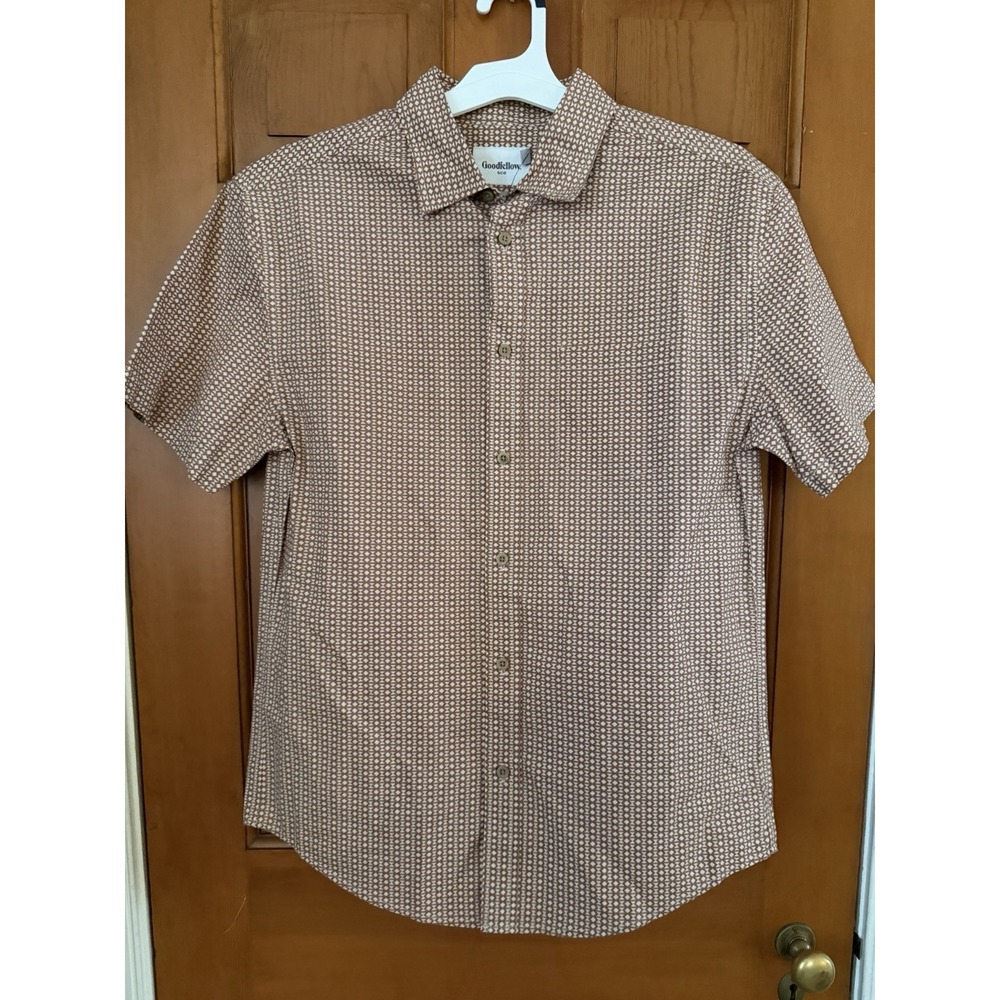 Men's Goodfellow Brown Short Sleeve Button-Down Geometric Pattern Size Small NWT